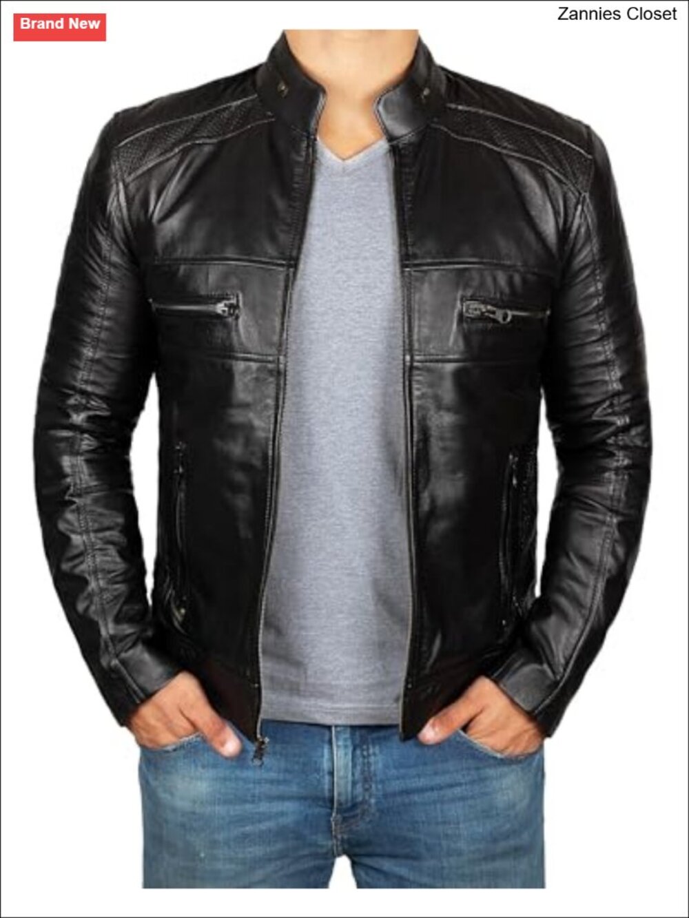 Mens Real Lambskin Leather Jacket Cafe Racer Motorcycle Style Biker Coat